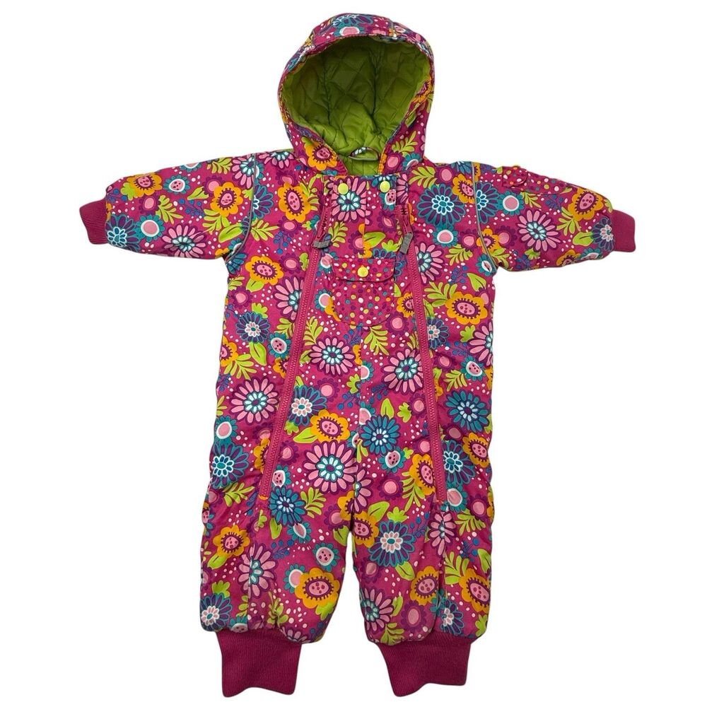 Hanna Andersson Snowsuit Girl Hooded Bunting 80 18-24 mos Pink Floral Winter
